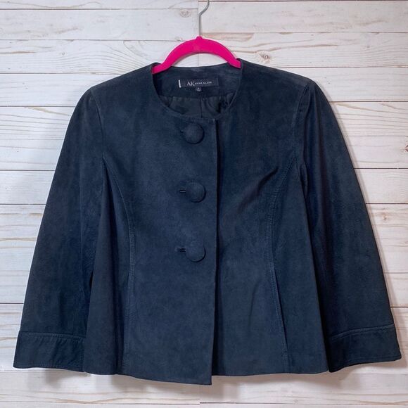 Anne Klein Blue Leather Suede Button Front  Blazer Jacket - Picture 1 of 15
